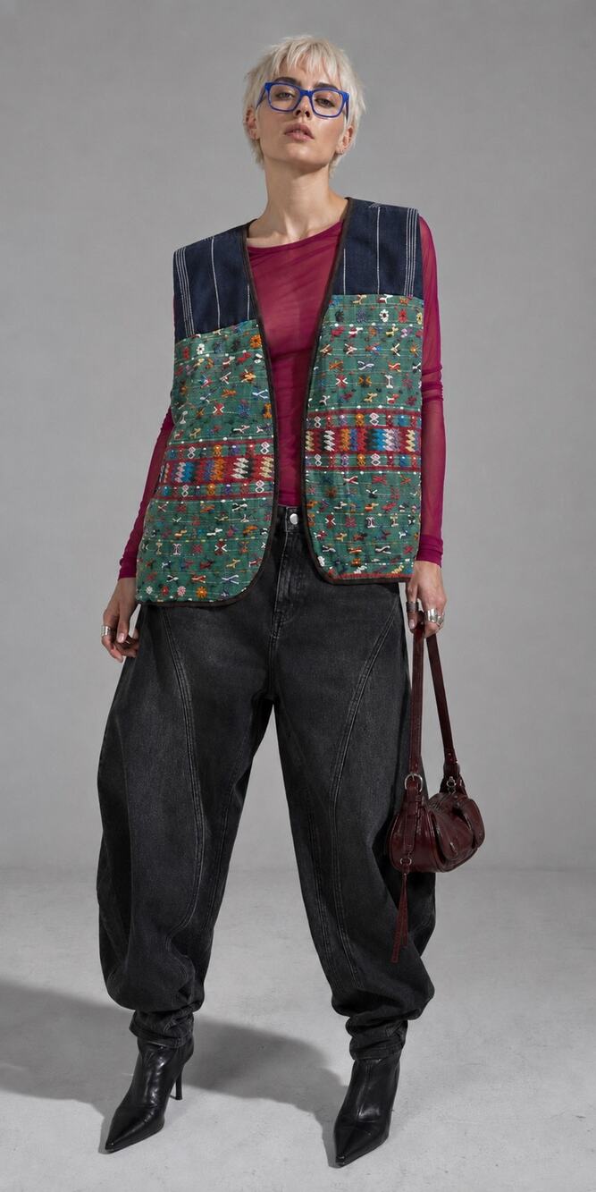 Handmade Embroidered Woven Vest Colorful Folk Art Boho Layering Piece